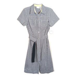 Liz Claiborne Midi Shirt Dress Womens 10 Black White Plaid Belted Dress New